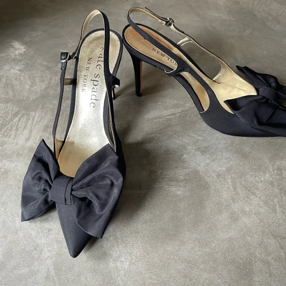 Kate Spade Satin Black Sheela Slingback Pumps - New - Picture 10 of 17
